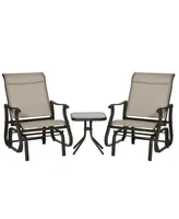 Outsunny 3-Piece Outdoor Gliders Set Bistro Set with Steel Frame, Tempered Glass Top Table for Patio, Garden, Backyard, Lawn