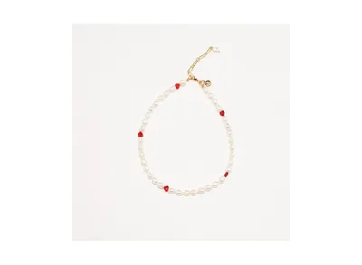 Joey Baby 18K Gold Plated Freshwater Pearls with Charming Red Hearts - Akari Choker For Women