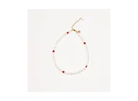 Joey Baby 18K Gold Plated Freshwater Pearls with Charming Red Hearts - Akari Choker For Women