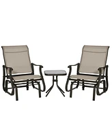 Outsunny 3-Piece Outdoor Gliders Set Bistro Set with Steel Frame, Tempered Glass Top Table for Patio, Garden, Backyard, Lawn