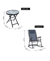 Outsunny 3 Piece Folding Rocking Chair Patio Table Set w/ 2 Rocking Chairs,