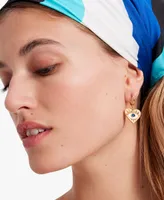 Kate Spade New York Gold-Tone Multicolor Cubic Zirconia Evil Eye Heart Charm Huggie Hoop Earrings