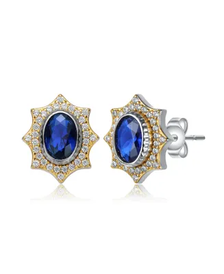 Rachel Glauber 14K Gold Plated Sapphire Cubic Zirconia Stud Earrings
