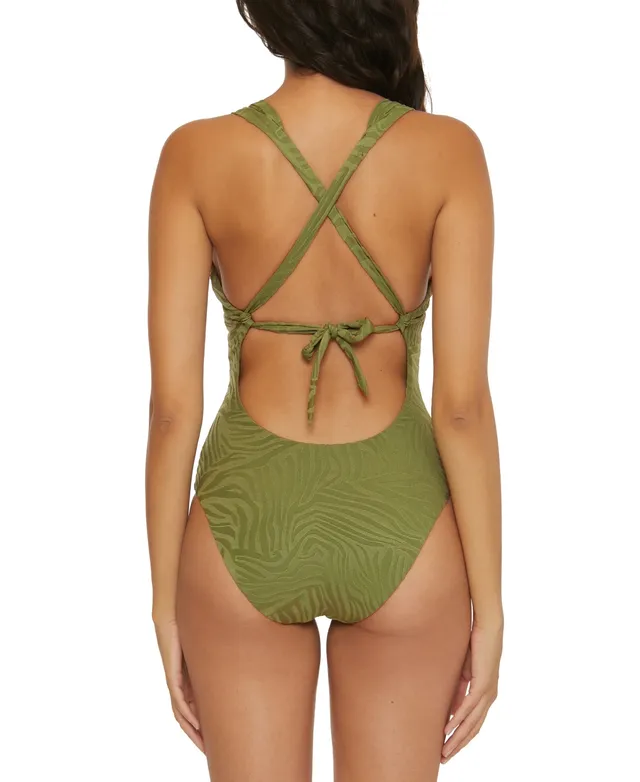 Becca Women's Crochet Plunging One-Piece Keyhole Swimsuit