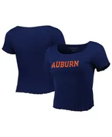 Women's Navy Auburn Tigers Baby Rib Lettuce-Edge Trim T-shirt