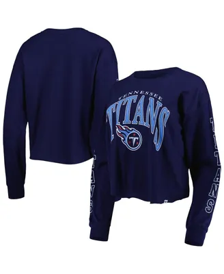 Women's '47 Brand Navy Tennessee Titans Skyler Parkway Cropped Long Sleeve T-shirt