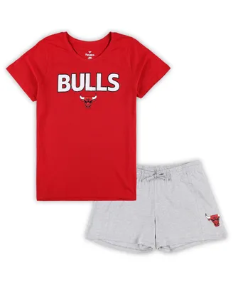 Women's Fanatics Red, Heather Gray Chicago Bulls Plus T-shirt and Shorts Combo Set