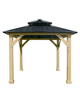 10'x10' Outdoor Patio Hardtop Gazebo Double Steel Roof Solid Wood Frame