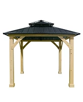 10'x10' Outdoor Patio Hardtop Gazebo Double Steel Roof Solid Wood Frame