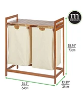 mDesign Bamboo Double Laundry Hamper, Large Capacity