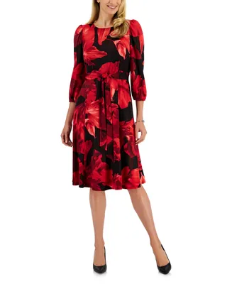Kasper Women's 3/4-Sleeve Floral-Print Dress