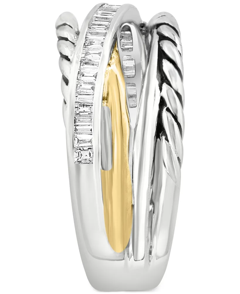Effy Diamond Baguette Crossover Ring (1/5 ct. t.w.) in Sterling Silver & 14k Gold-Plate