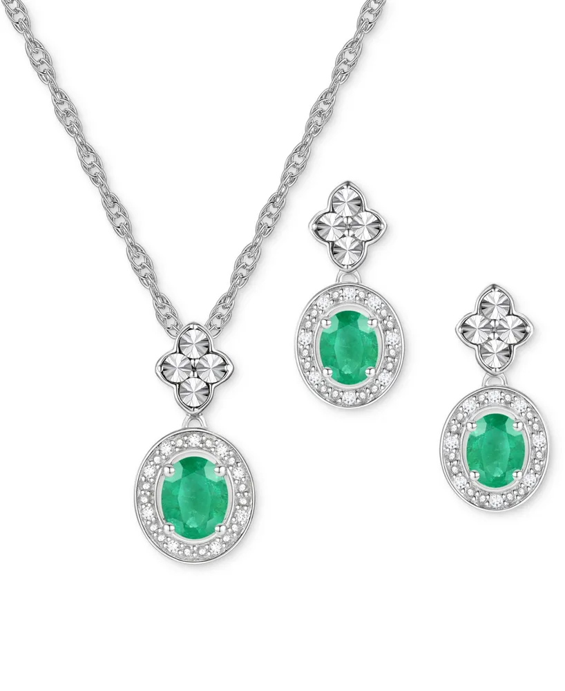 2-Pc. Set Sapphire (1 ct. t.w.) & Diamond (1/20 Halo Pendant Necklace Matching Drop Earrings Sterling Silver (Also Ruby, Emerald,