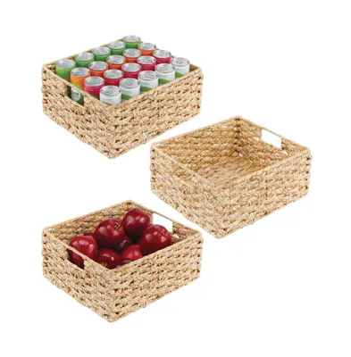 mDesign Hyacinth Braided Woven Pantry Bin Basket, Handles, 3 Pack