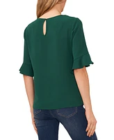 CeCe Women's Ruffled Cuff 3/4-Sleeve Crew Neck Blouse