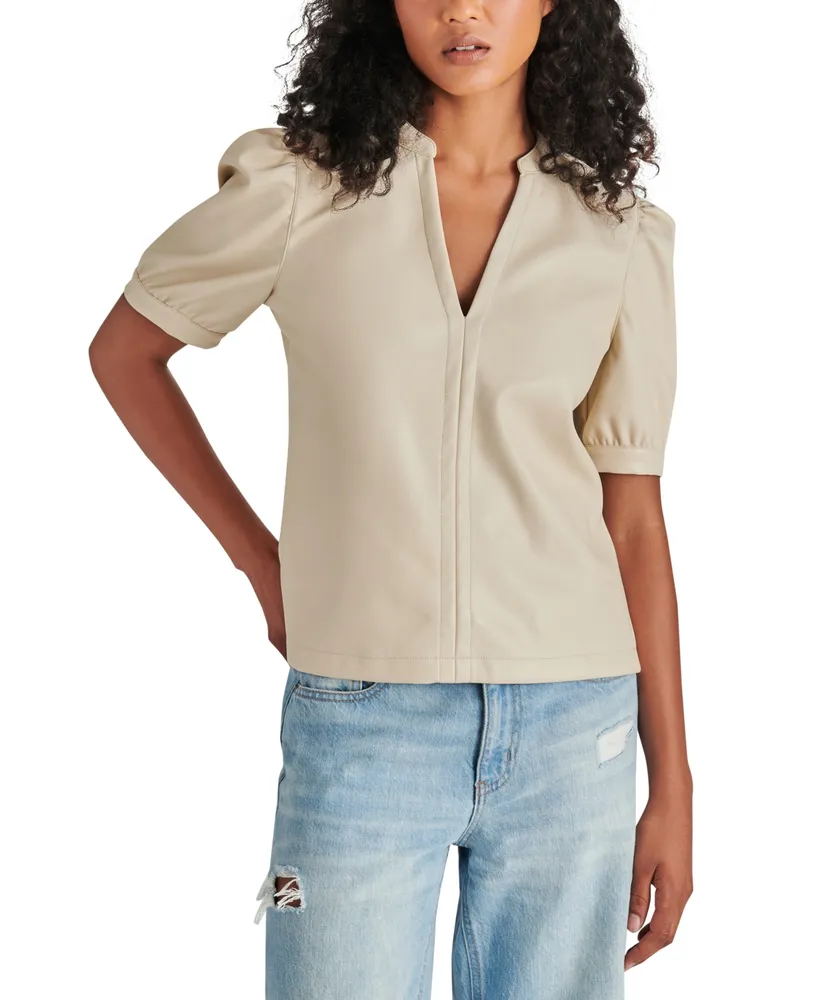 Steve Madden Women's Jane Faux-Leather Puff-Sleeve Top