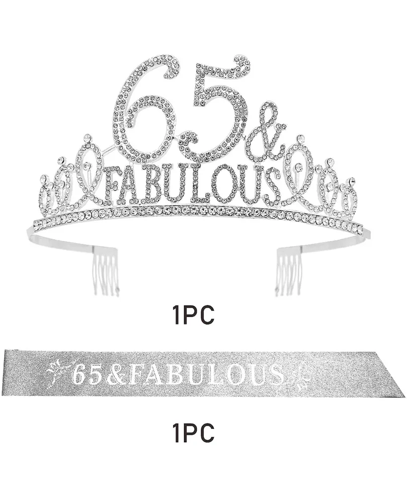 65th Birthday Gifts for women,65th Birthday Tiara and Sash Silver,65th Birthday Decorations Party Supplies,"65&Fabulous" Birthday Satin Sash Crystal T