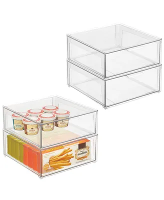 mDesign Plastic Stackable Kitchen Pantry Organizer with Drawer, Small - 4 Pack