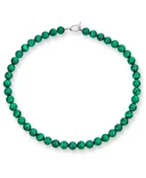 Bling Jewelry Plain Simple Western Jewelry Dark Forrest Green Imitation Malachite Round 10MM Bead Strand Necklace For Women Silver Plated Clasp Inc