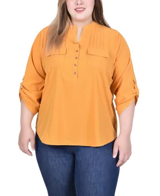 Ny Collection Plus Long Tab Sleeve Blouse with Pockets