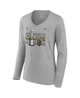 Women's Fanatics Heather Gray Vegas Golden Knights 2023 Stanley Cup Champions Locker Room Long Sleeve V-Neck T-shirt