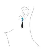 Bling Jewelry Linear Multi Color Black Natural Onyx Blue Turquoise Navy Sodalite Rose Quartz Chandelier Elongated Long Teardrop Dangling Earrings