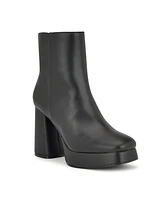 Nine West Women's Velo Flared Block Heel Platform Dress Booties - Black Smooth