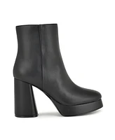 Nine West Women's Velo Flared Block Heel Platform Dress Booties - Black Smooth