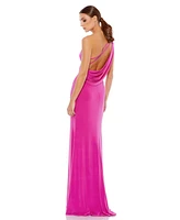 Mac Duggal Women's Ieena Jersey One Shoulder Draped Back Gown