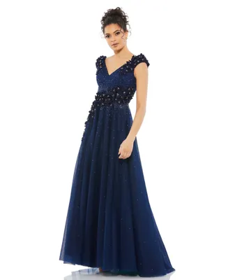 Women's Floral Applique A-Line Evening Gown