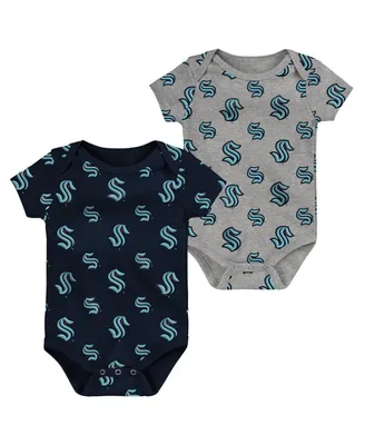 Newborn and Infant Boys Girls Deep Sea Blue, Gray Seattle Kraken Two-Pack Double Up Bodysuit Set