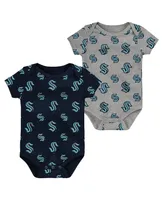 Newborn and Infant Boys and Girls Deep Sea Blue, Gray Seattle Kraken Two-Pack Double Up Bodysuit Set