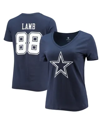 Women's Fanatics CeeDee Lamb Navy Dallas Cowboys Player Icon Name and Number V-Neck T-shirt