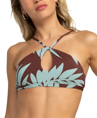 Roxy Juniors' Printed Palm Cruz Keyhole Bralette Bikini Top