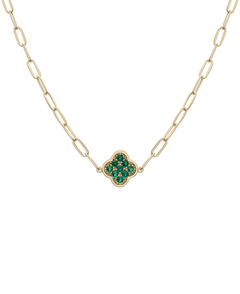 Lab-Grown Emerald Clover Pendant Necklace (1/5 ct. t.w.) in 14k Gold-Plated Sterling Silver, 16" + 2" extender