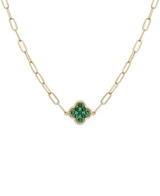 Lab-Grown Emerald Clover Pendant Necklace (1/5 ct. t.w.) in 14k Gold-Plated Sterling Silver, 16" + 2" extender