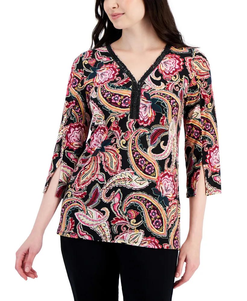 JM Collection 3/4-Sleeve Printed Tunic Top, Created for Macy's