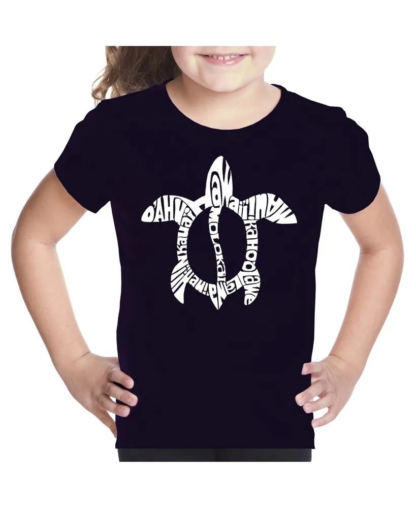 Big Girl's Word Art T-shirt - Honu Turtle Hawaiian Islands