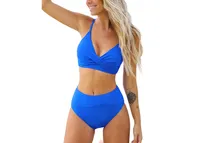 Wrap Bralette & Spliced High Waist Bikini Set