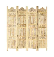 vidaXL Hand carved 4-Panel Room Divider 63"x65" Solid Mango Wood