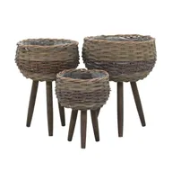 vidaXL Planter 3 pcs Wicker with Pe Lining