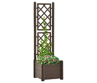 vidaXL Garden Planter with Trellis 16.9"x16.9"x55.9" Pp Mocha