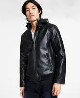 I.n.c. International Concepts Men's Regular-Fit Faux-Leather Bomber Jacket with Removable Hood, Created for Macy's