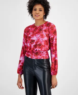 Bar Iii Women's Rose-Print Blouson Top, Created for Macy's