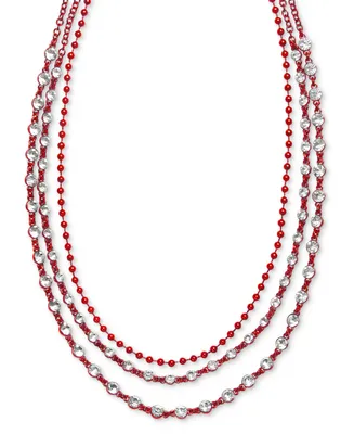 Holiday Lane Crystal & Bead Layered Collar Necklace, 17" + 3" extender, Created for Macy's