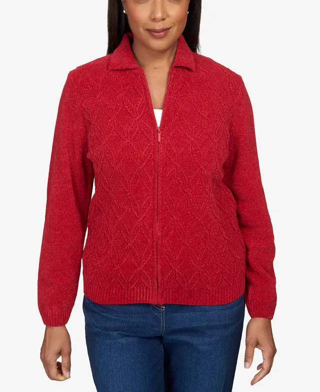 Alfred Dunner Petite Classics Chenille Zip Front Cardigan Sweater