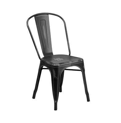 Banks Indoor/Outdoor Stacking Metal Dining Chair With Single Slat Back And Distressed Powder Coated Finish