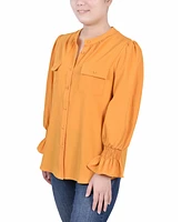 Ny Collection Petite Long Sleeve Y-neck Blouse