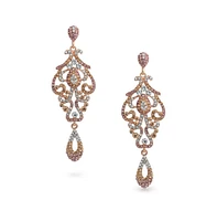 Bling Jewelry Pink Crystal Lace Chandelier Statement Prom Pageant Dangle Earrings For Women Rose Gold Plated Alloy