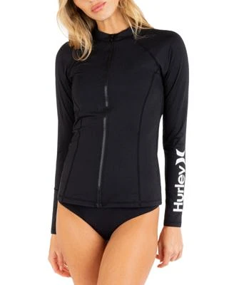 Hurley Juniors Long Sleeve Zip Front Rash Guard Bikini Bottoms